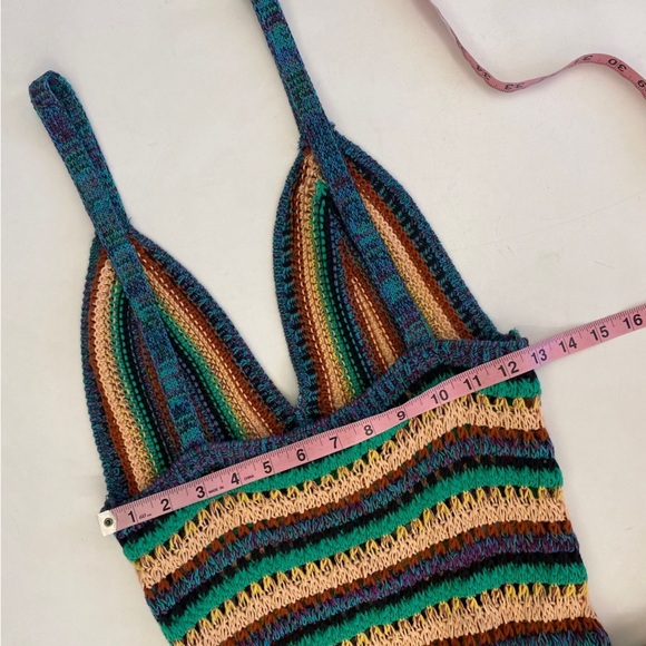 Zara || Striped Crochet Knit V-Neck Bloggers Favorite Dress Cotton Large - Picture 7 of 10